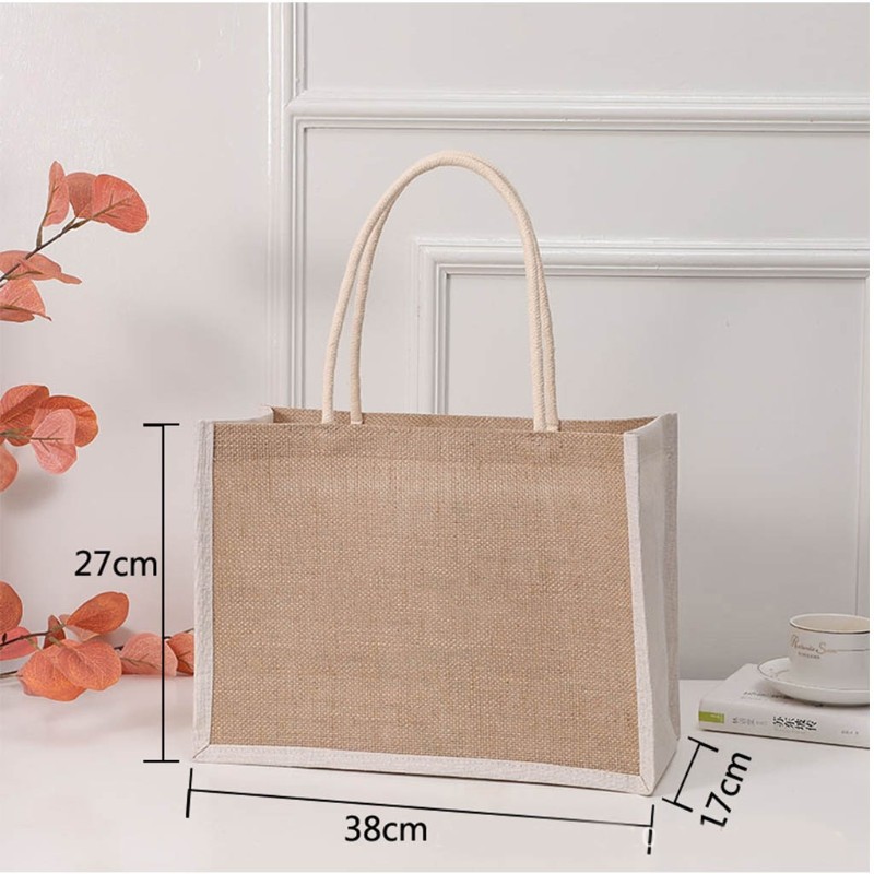 Jute Tote Bags Burlap Handbag Reusable Beach Grocery Shopping Bag With Handle Large Capacity For Women Girls