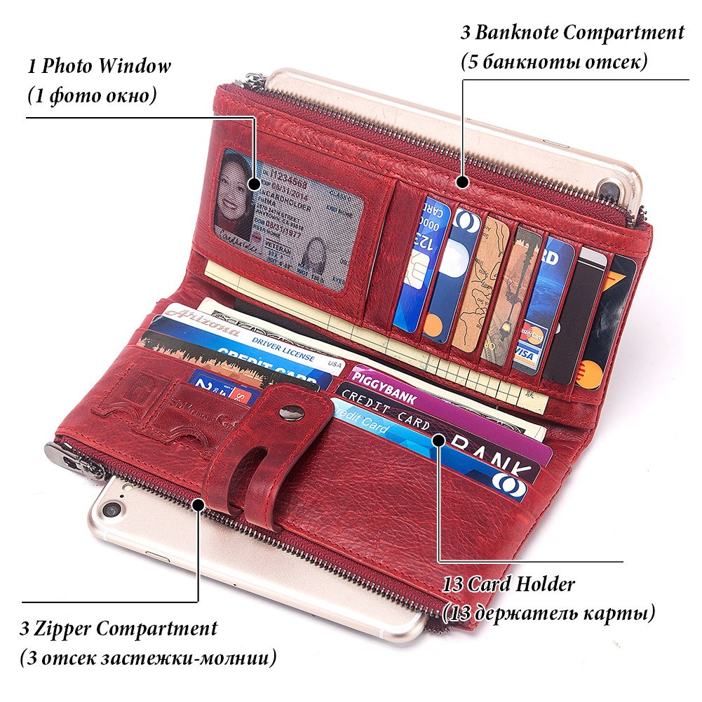 Fashion Women Leather Wallet Long Wallet Card Holder Rfid Genuine Leather 100% New Collection