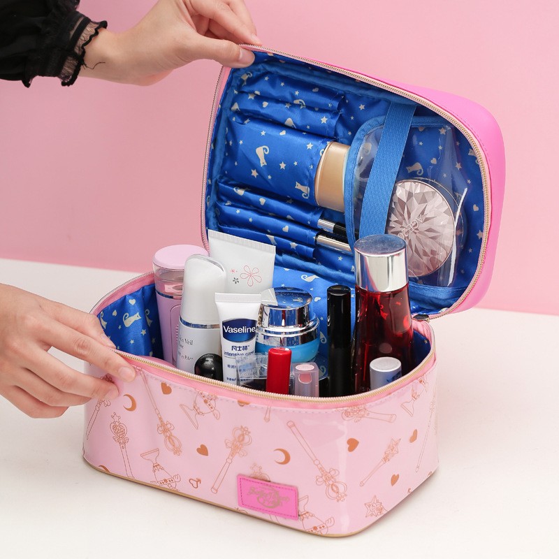 Japanese sailor moon make up bag leather cosmetic storage bag cute cartoon large capacity cosmetic bag