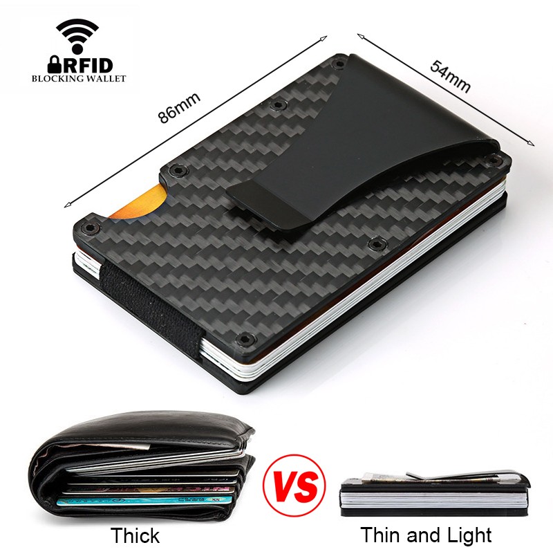 Rfid Carbon Fiber Mini Wallet Men Small Wallet Slim Thin Smart Pocket Card Wallet