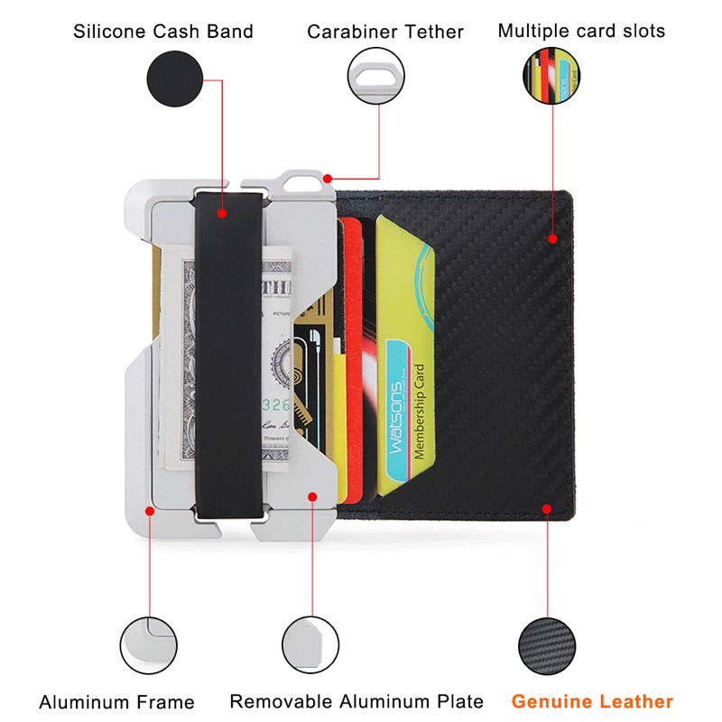DIENQI تتفاعل الكربون حامل بطاقات من الألياف الرجال ضئيلة محفظة صغيرة الحجم جلدية التكتيكية البنك حامل بطاقة الائتمان الذكور الذكية شارة حامل