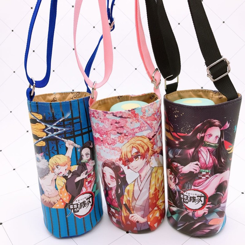 Devil Blade Cartoon Anime Peripheral PU Cup Cover Demon Slayer Kimetsu no Yaiba Kamado Nezuko Student Children Kids Kettle Bag