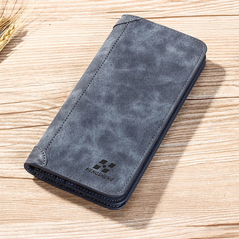 New Fashionable Men's Leather ID Credit Multiple Card Holder Clutch Coin Long Retro Wallet Slim Vintage Frosted Wallet Pockets