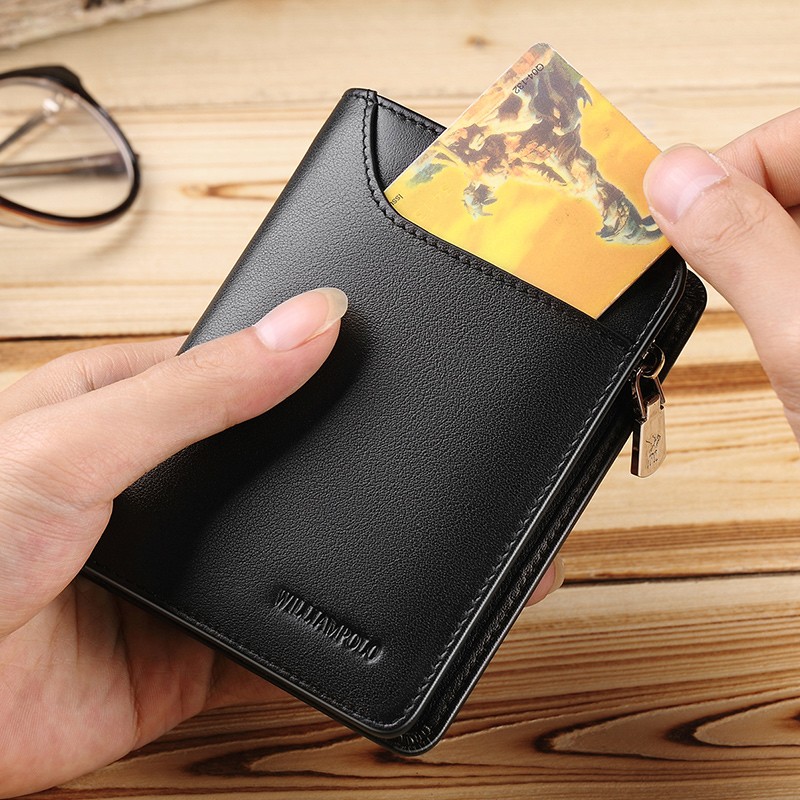 Williapolo Coin Purses Genuine Leather Men Wallet With Card Holder Short Wallet Zipper Wallets Casual Standard Wallets PL293