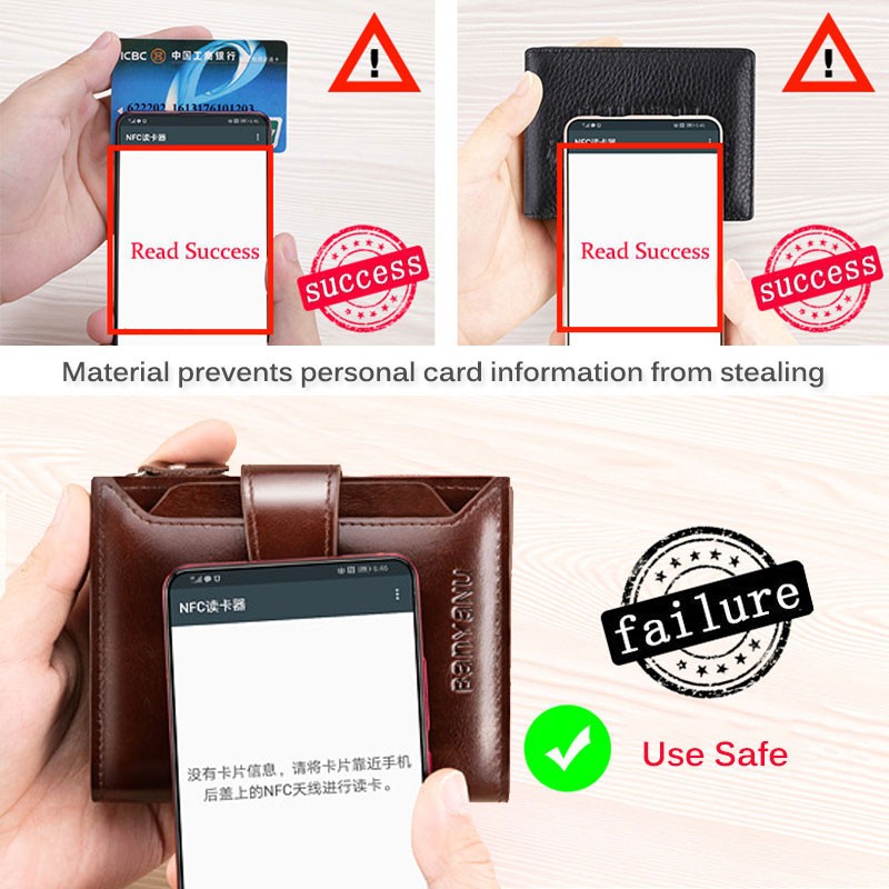 Men's Genuine Leather RFID Blocking Trifold Wallet Short Vintage Multifunctional Credit Card Holder Coin Zipper Pocket Money Bags