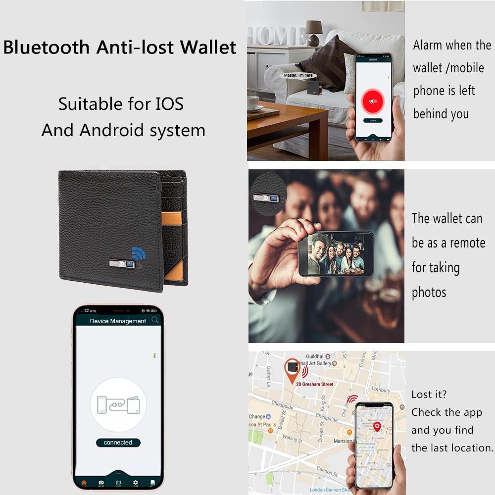 Smart Anti-lost Wallet Tracker Genuine Leather Men Wallets Soft Bluetooth Compatible Leather Wallet Male Luxury Men Wallet