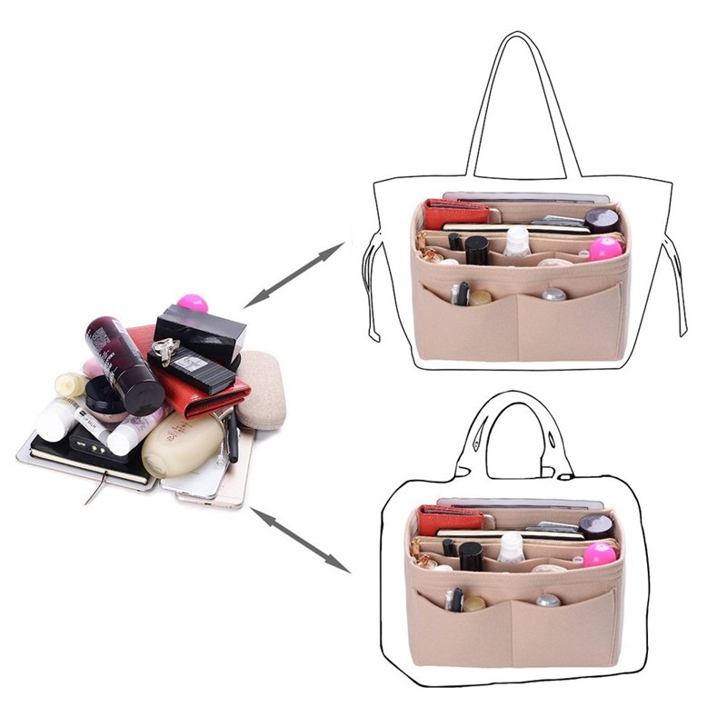 New Popular Women Makeup Organizer Felt Cloth Insert Bag Multifunction Travel Cosmetic Bag Girl Toiletry Storage Liner Bags