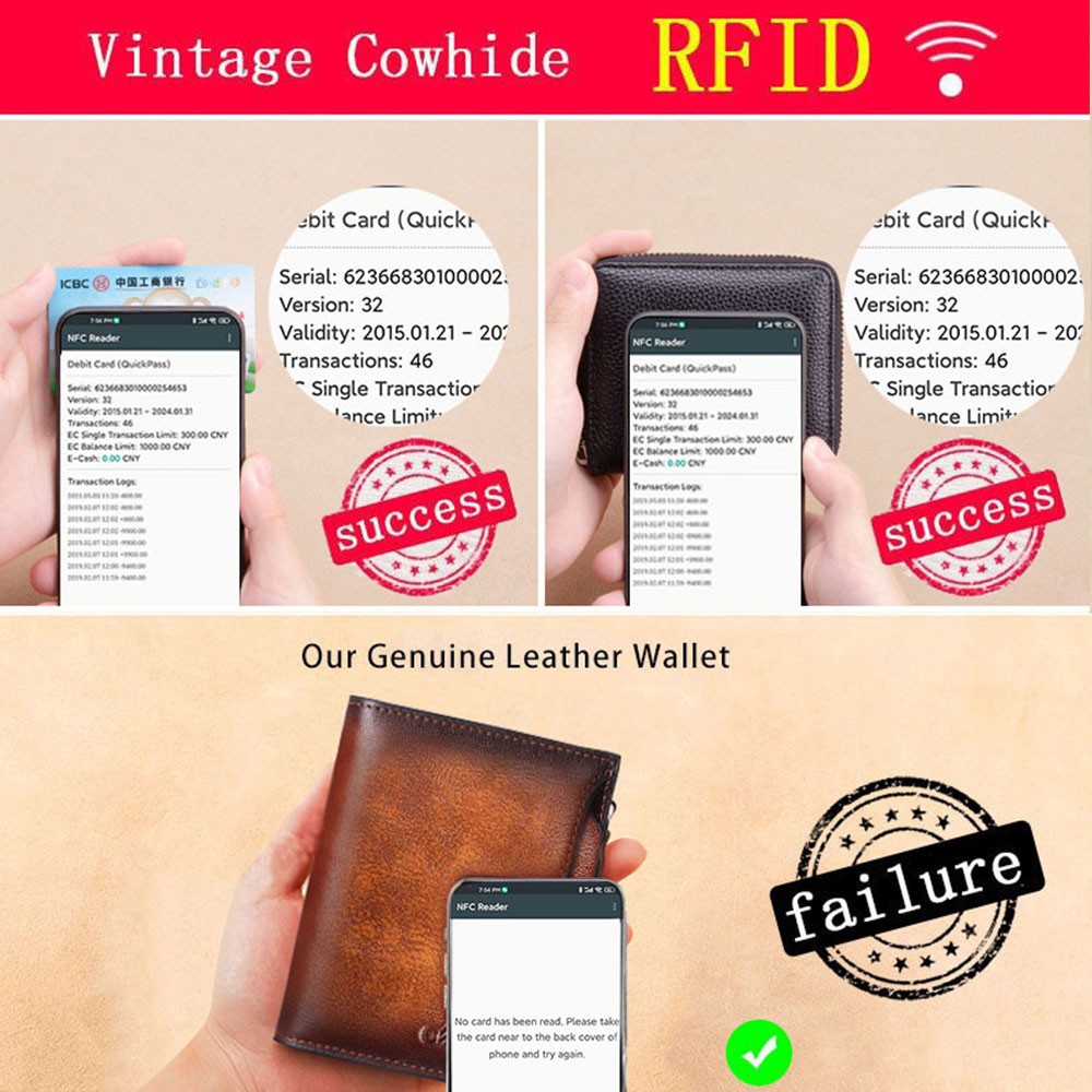 Men's Genuine Leather Wallet Vintage Short Multifunctional Business Card Holder RFID Blocking Zipper Coin Pocket Money Clip