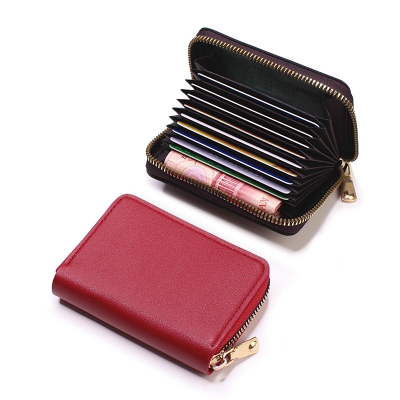 Women PU Zipper Cash ID Card Credit Card Holder Pure Color Business Card Case Name Card Holder Card Holder