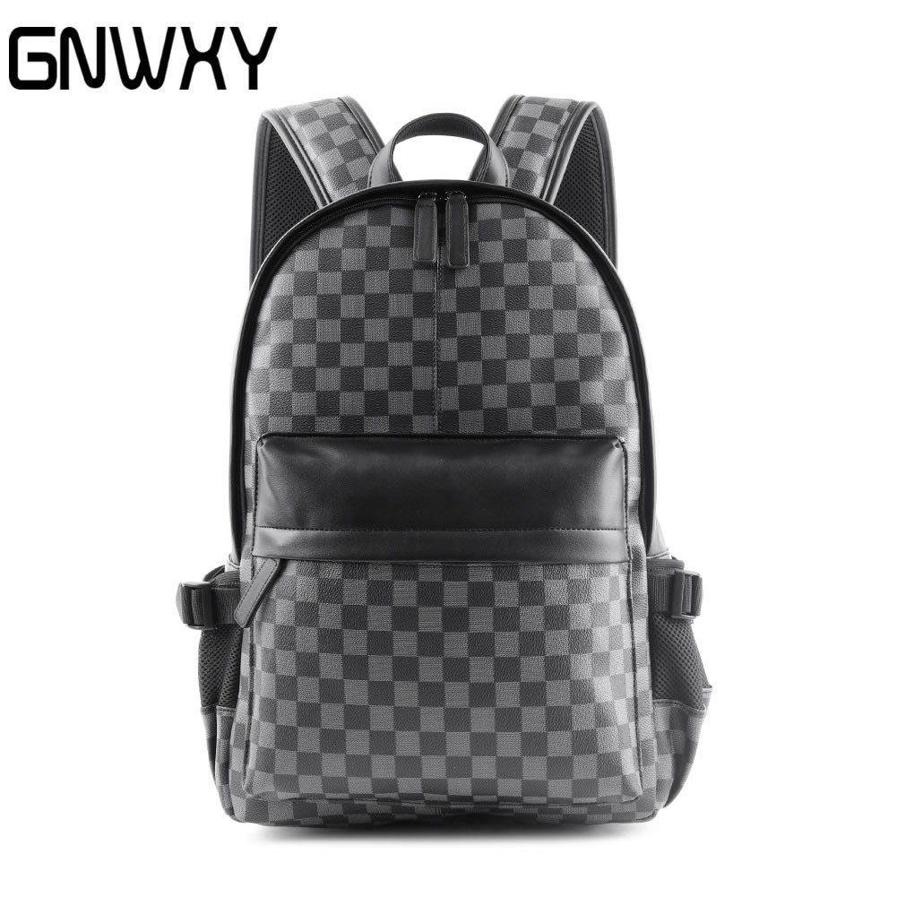 Fashion Classic Plaid Korean Version Large Capacity Backpacks PU Leather Waterproof Travel Bag Urban Business Men's Schoolbag