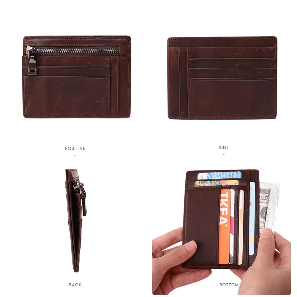 GENODERN New Mini Card Holder With Zipper Coin Pocket Mini Wallet Men Small Wallet Male Functional Card Wallet