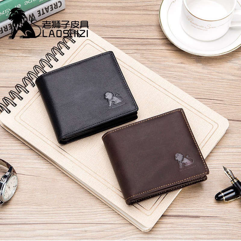 LAOSHIZI LUOSEN Leather Men's wallet anti-theft brush fashion first layer leather change clip double large note Wallet