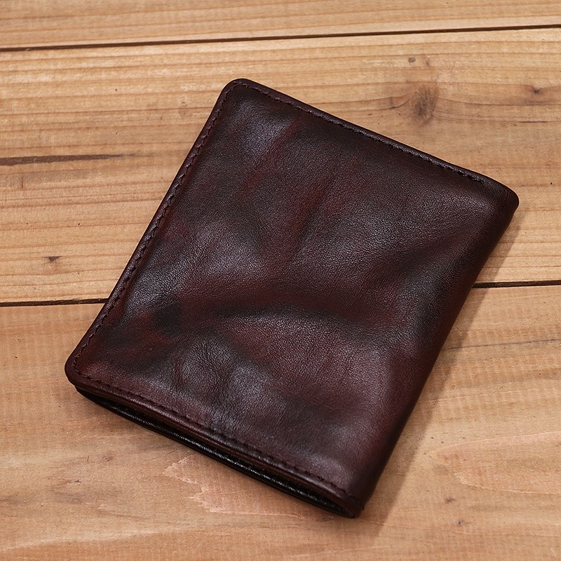 Genuine Leather Men Wallet Male Women Vintage Retro Wrinkle Short Small Slim Bifold Pocket Wallet With Card Holder High Quality