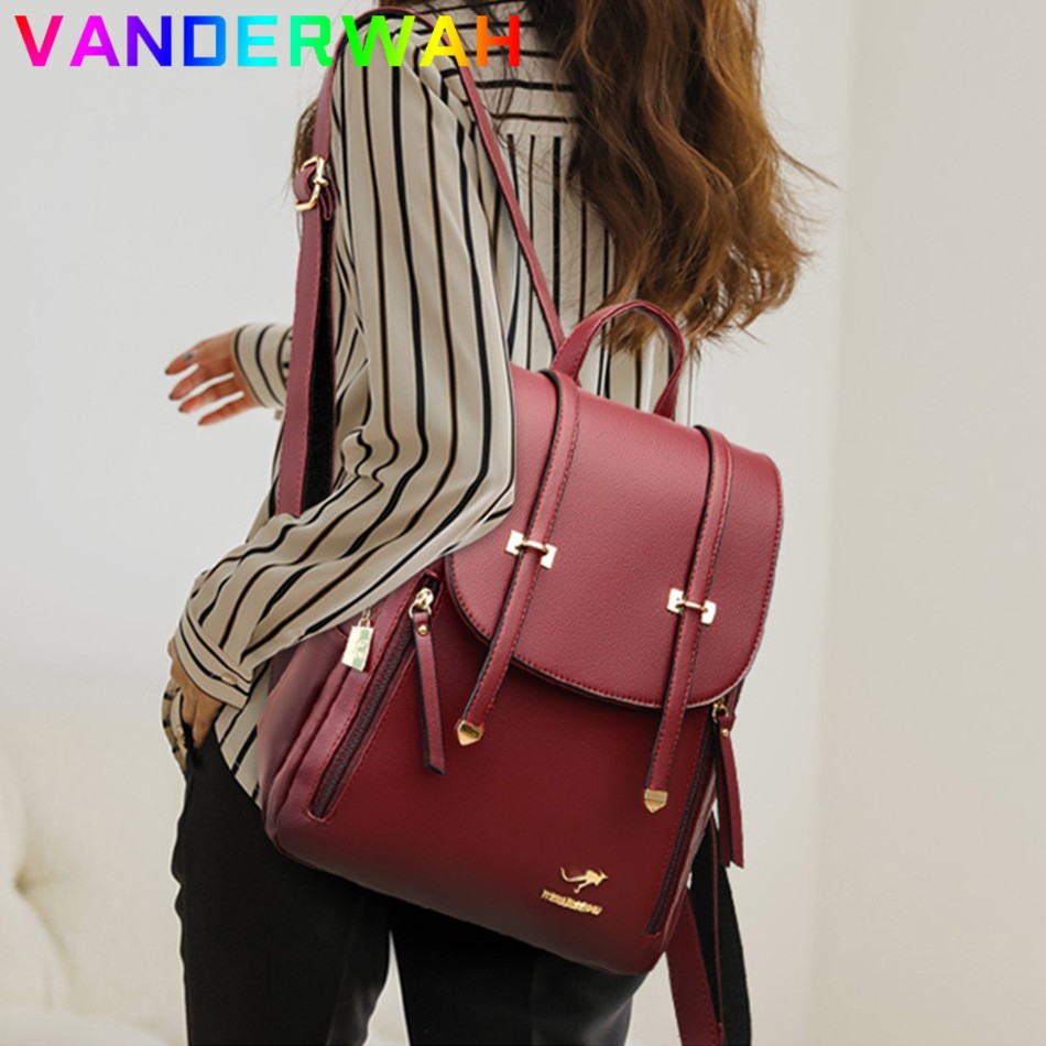 Fashion Women Soft Leather Backpack Female School Book Bags Large Capacity Shopping Travel Bag Femme New Casual Backpack