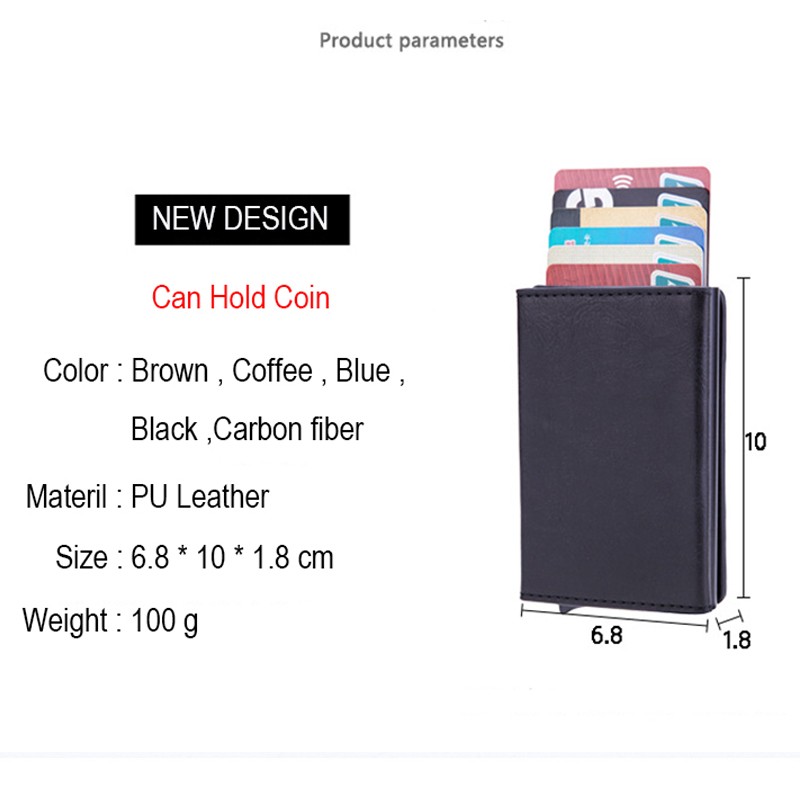 DIENQI Anti Rfid ID Card Holder Case Men Leather Metal Wallet Male Coin Purse Women Mini Carbon Credit Card Holder With Zipper