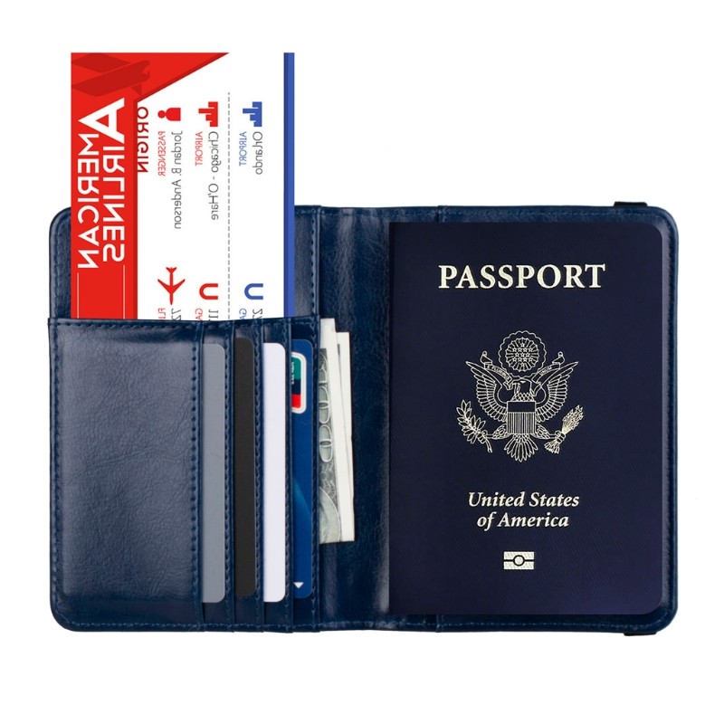 Passport Holder Cover Wallet RFID Blocking Leather Card Holder Travel Document Organizer 066C