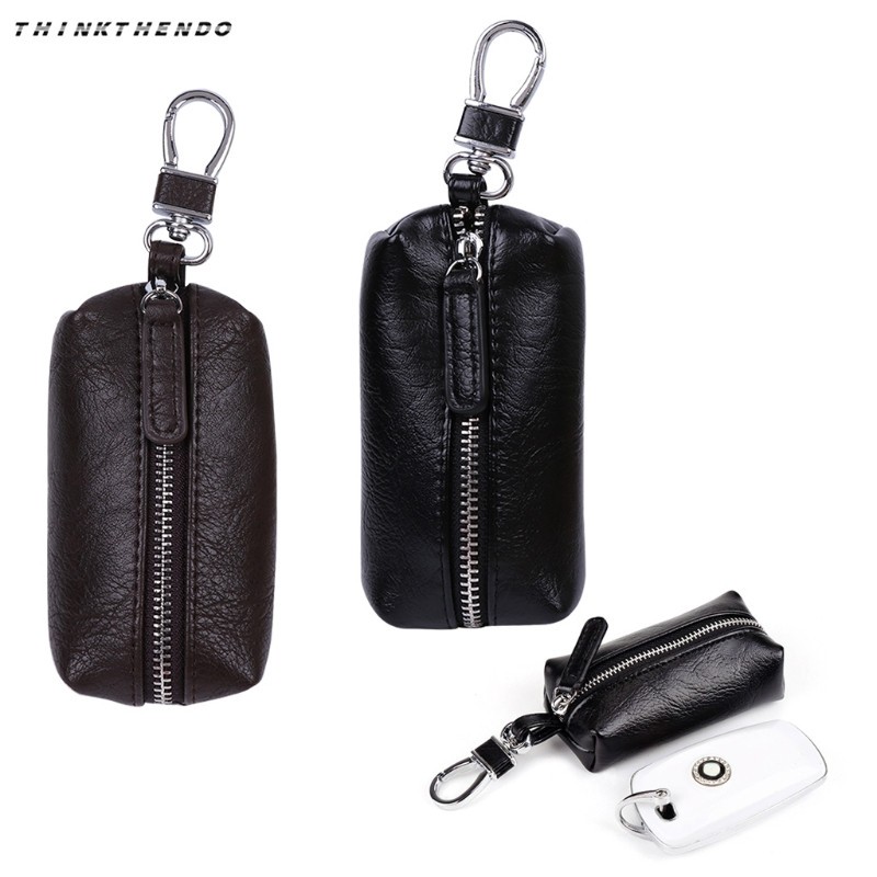 Men's PU Leather Key Wallet Unisex Zipper Wallet Car Key Holder Clip Home Nanny Holder