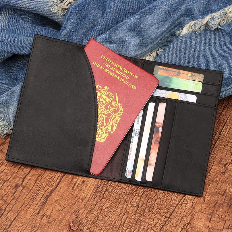 Genuine Leather Slim Passport Case With RFID Lock & Travel ID Card Holder