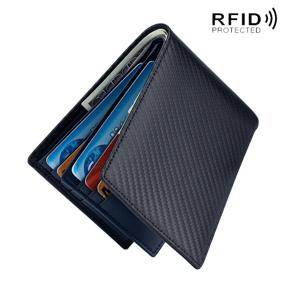 DIENQI - Genuine Leather Men Wallet Genuine Leather Men Wallet Rfid Carbon Fiber Small Wallet Slim Card Holder