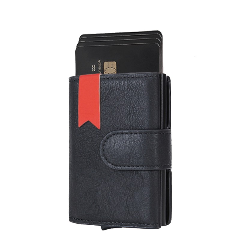 DIENQI - Leather & Leather Business Card Holder for Men with Rfid Lock, Pocket Case, Smart Wallet