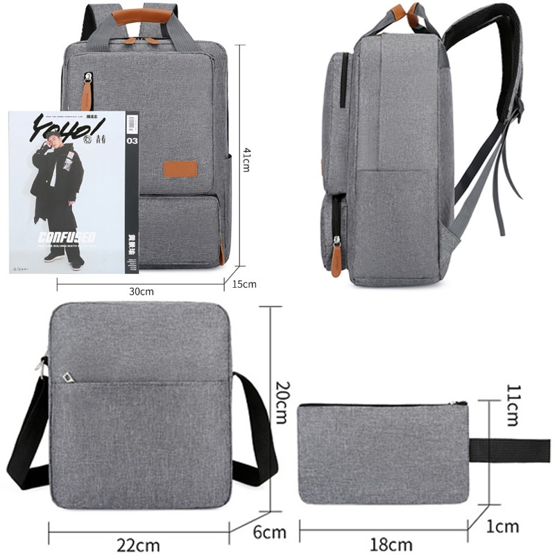 Men's 3-Sets Large Capacity Business Laptop Backpack Teenagers Schoolbags Travel Sports Casual School Bags Pack For Male Female