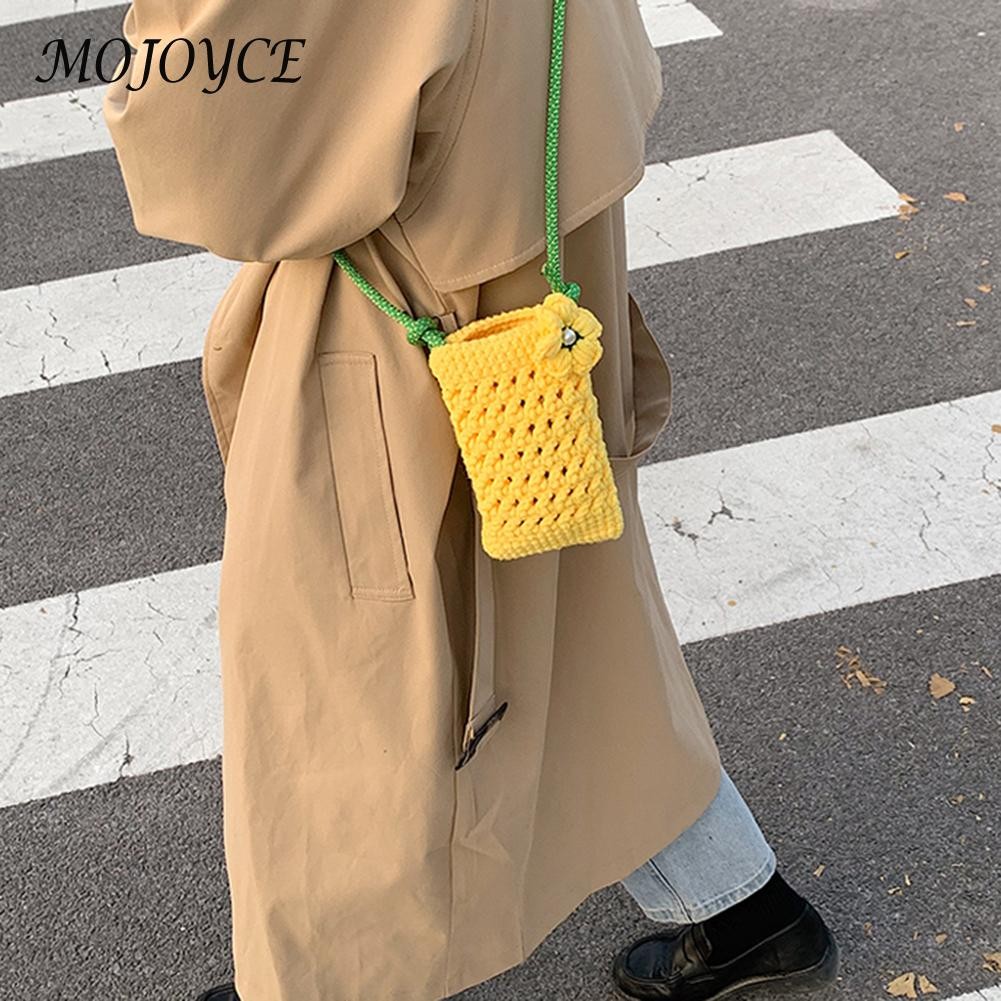 Knit Hand Hit Color Crossbody Autumn Winter Shoulder Bag Hit Color Phone Mini Crossbody Bags With Flower