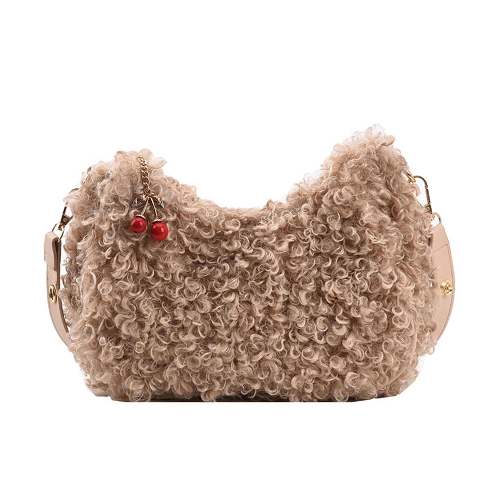 Small lamb wool shoulder bags ladies purse crossbody bags winter bags plush fluffy handbag shopping bag