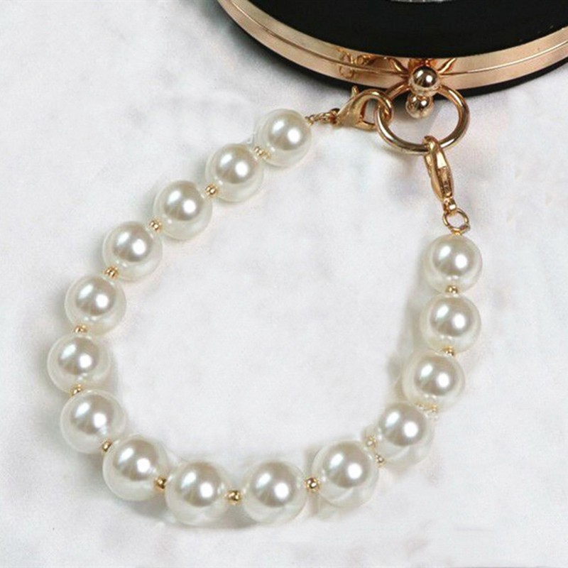 25-40cm Faux Pearl Bag Belt with Crystal Fashion Women Wrist Bag Strap Imitation Pearl Handle Purse Belt Replacement Bag Handle