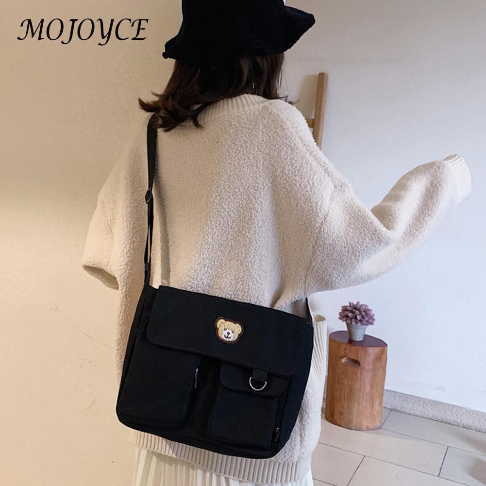 Preppy Style Women Canvas Multi-Pocket Shoulder Bag Female Luxury Small Bag Travel Shopping Bags