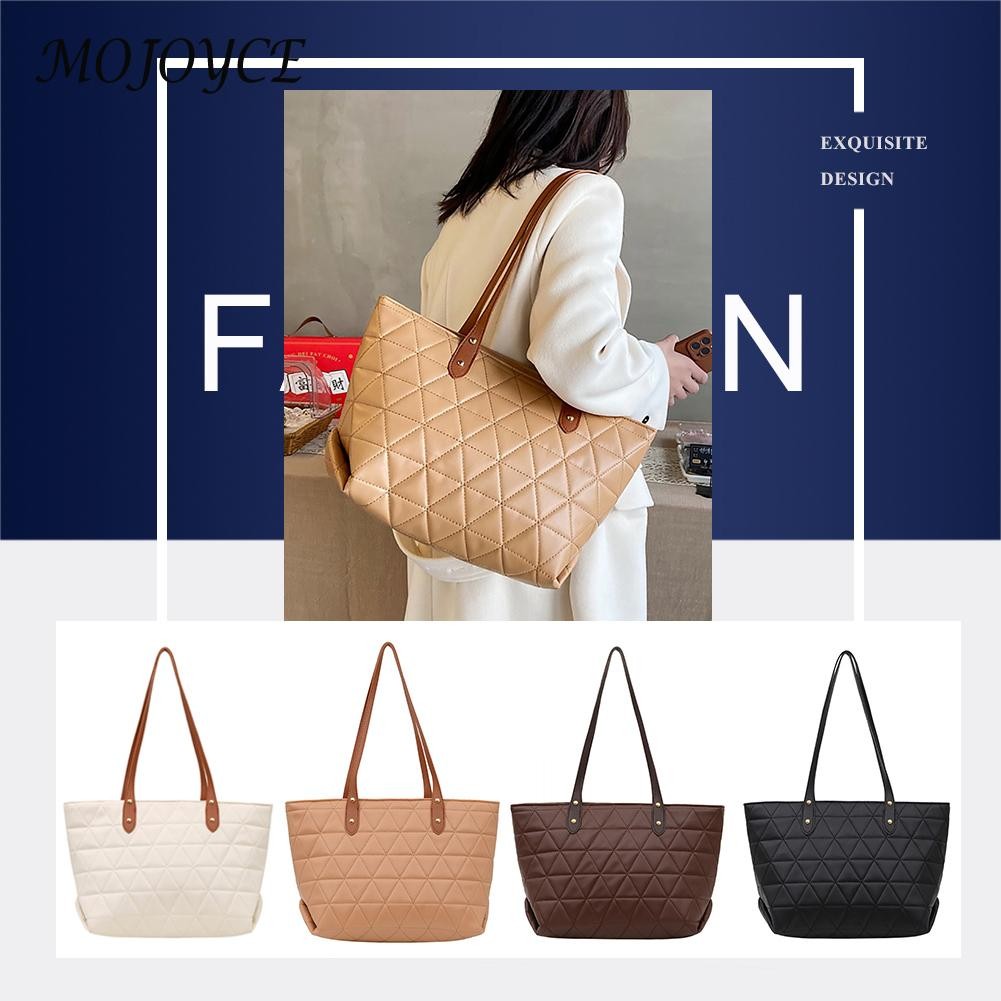 Women PU Chain Shoulder Bag Thread Embroidery Handbag Retro Designer Large Lattice Casual Ladies Shopping Bags Underarm Bag