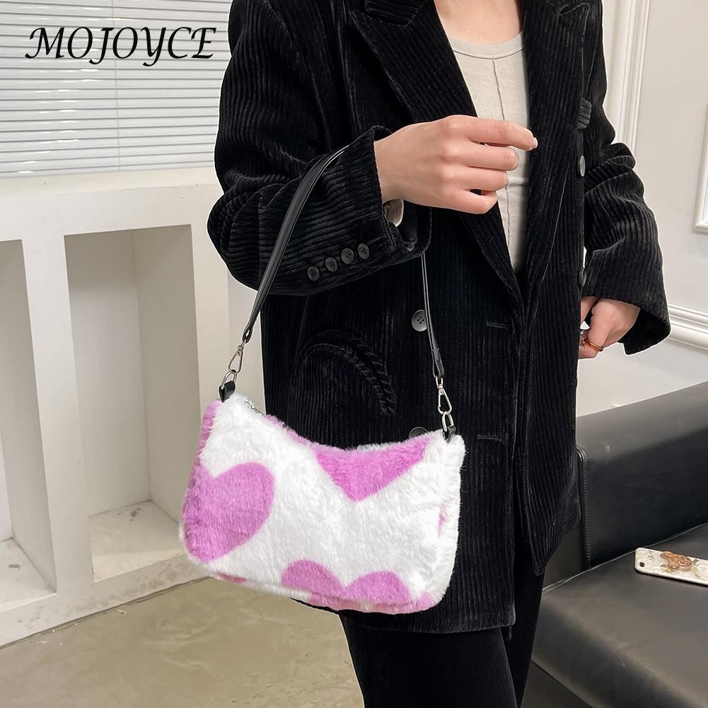 Women's Classic Plush Underarm Shoulder Bag Ladies Autumn Winter Large Capacity Tote Pouch For Shopping Decor