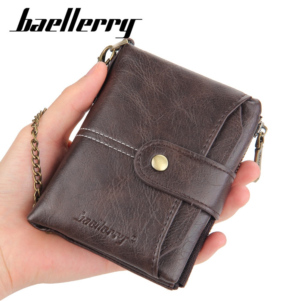 Luxury men's wallet with anti-theft chain card holder wallet fashion retro coin purse leather mini wallet passport cover for men