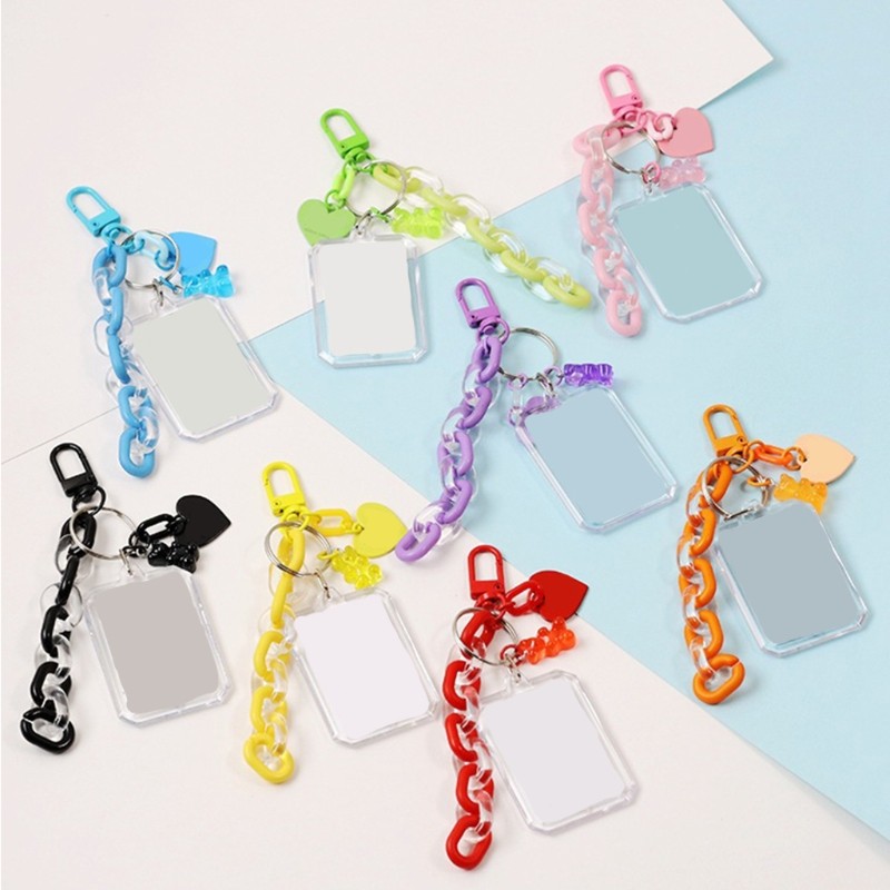 1PC DIY Blank ID Photo Beaded Keychain Bag Hanging Key Chain Pendant Mobile Phone Chain Bag Decorative Ornaments Accessory