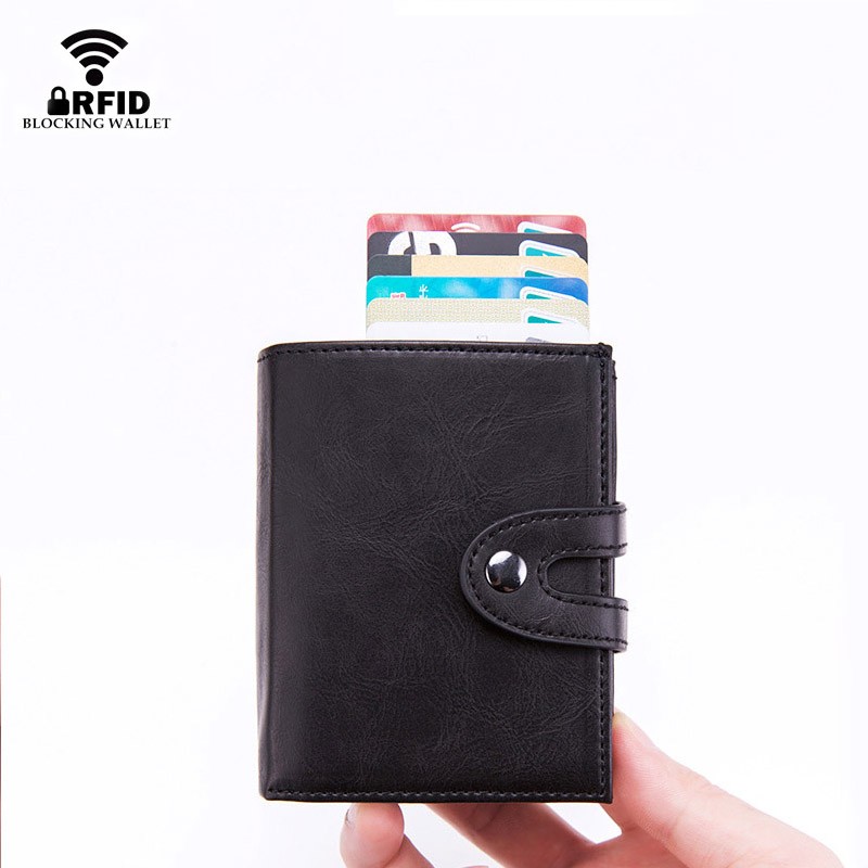 DIENQI Rfid Card Holder Smart Wallets Mens Leather Trifold Wallet Black Vintage Short Male Purses With Coin Pocket Walet Fleet