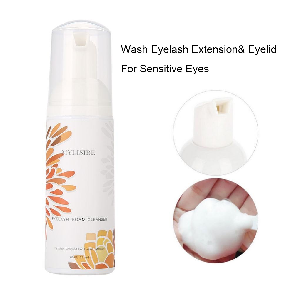 60ml Eyelash Foam Cleanser Shampoo Mousse for Eyelashes Extension Brush Set Eye Lash Cleaning Foam Pump No Stimulation Clean