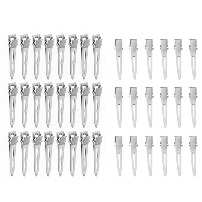 24pcs Single Prong Curl Duck Bill Hair Clips Silver Divided Hairpins Metal Modeling Positioning Alligator Barrette