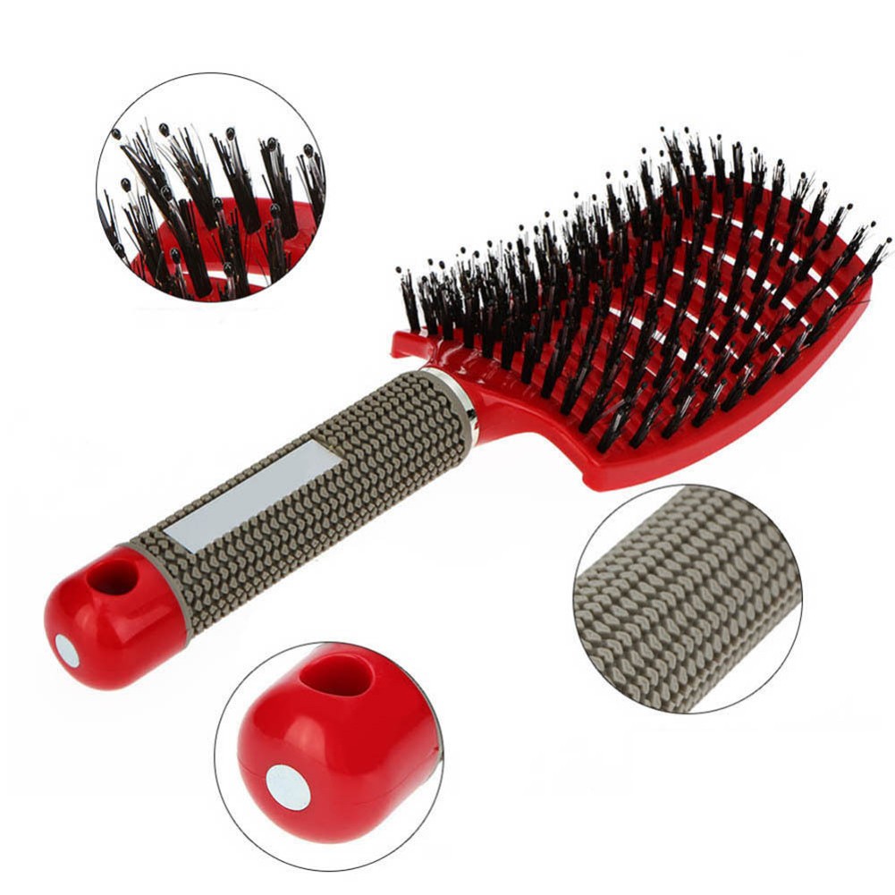 Boar Hair Brush Curved Hair Comb Vent Hairdressing Detangling Thick Hair Massage Blow Drying Hair Comb Brush