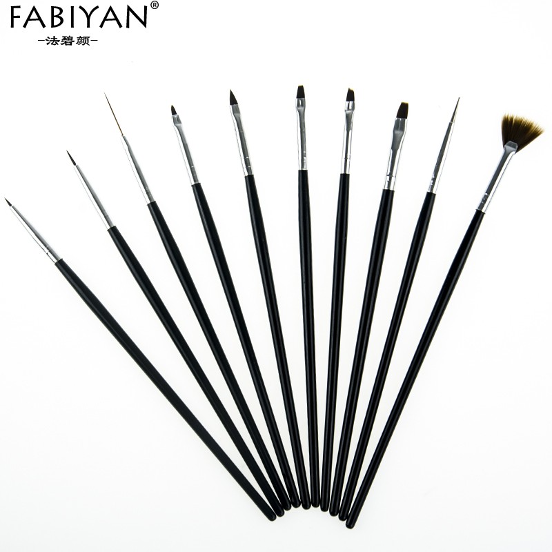 10pcs Nail Art Brush Liner Dotting Fan Design Acrylic Crystal Flat Painting Drawing Carving Pen UV Gel Manicure Tool Set