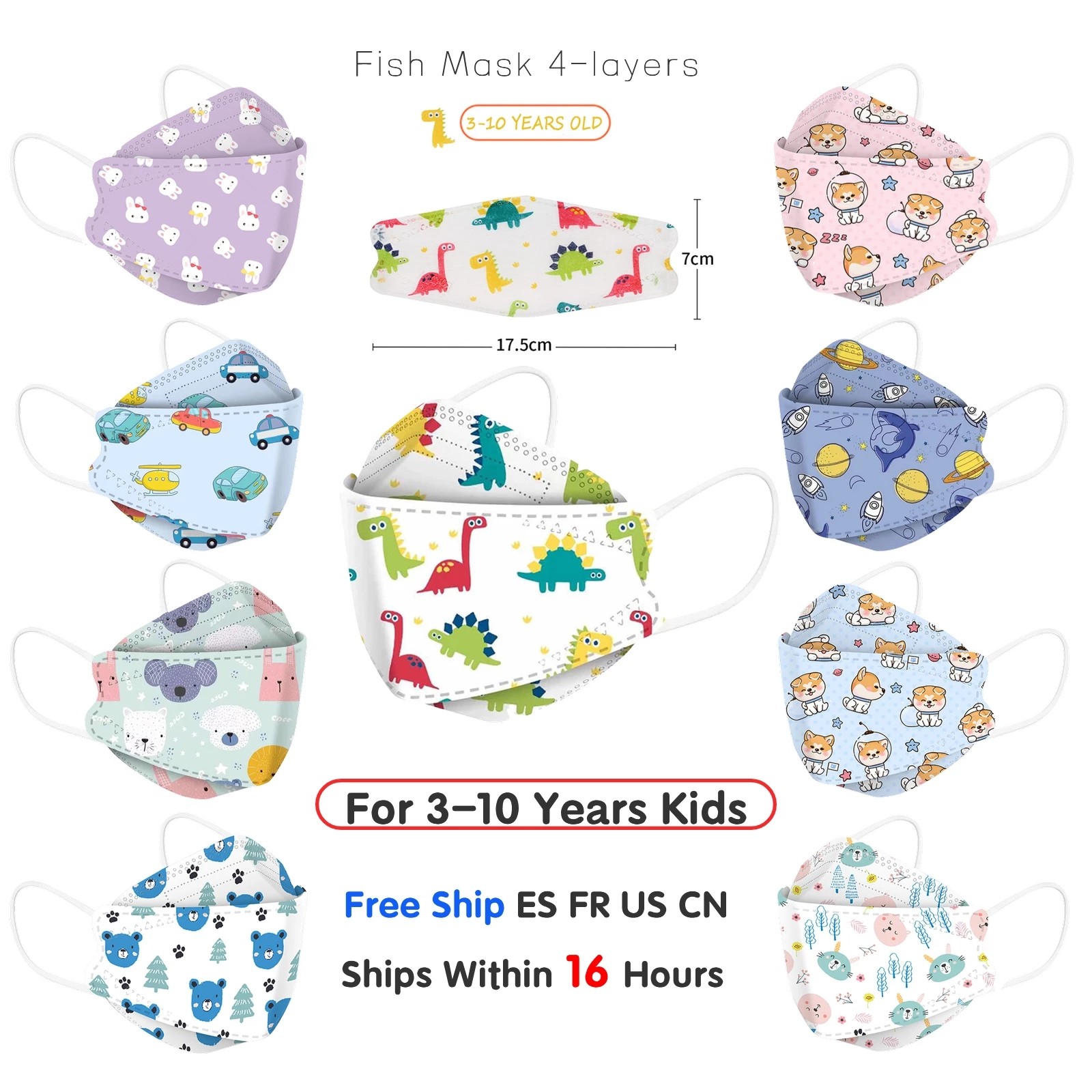 20pcs 3D Cartoon Kn95 Masks Kids N95 Respirator n95mascarillas Enfant Fish 4 Layer Print Dustproof Ffp2 Children Christmas Mask