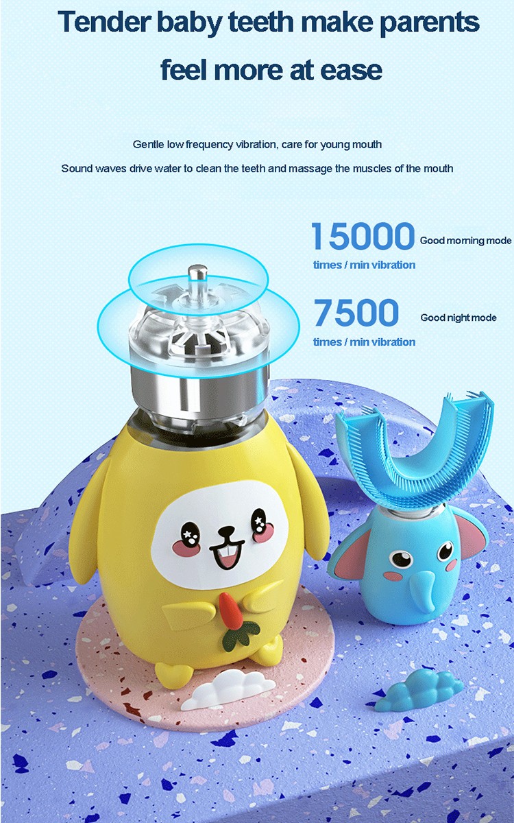 U Shape Children's Toothbrush IPX 7 Waterproof Electric Toothbrush Cartoon Smart Brosse Dent Enfant 3 Mode USB Toothbrush