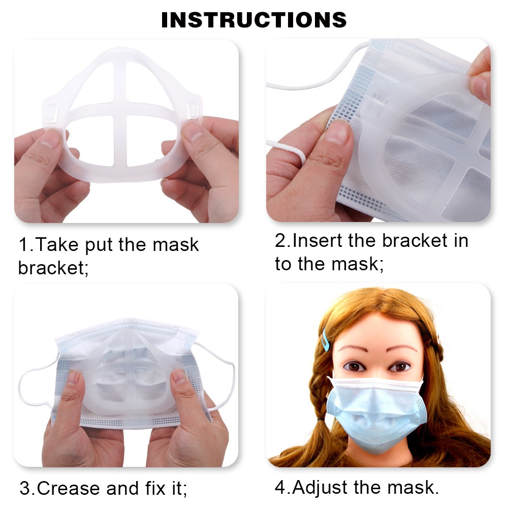 3D Mouth Mask, Breathable Support, Inner Cushion, Plastic, Silicone, Lipstick, Washable, Reusable