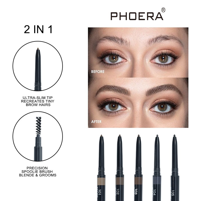 PHOERA 5 Color Natural Long Lasting No Blooming Double Ended Eyebrow Pencil Waterproof Sweatproof No Fading Eyebrow Pen TSLM1