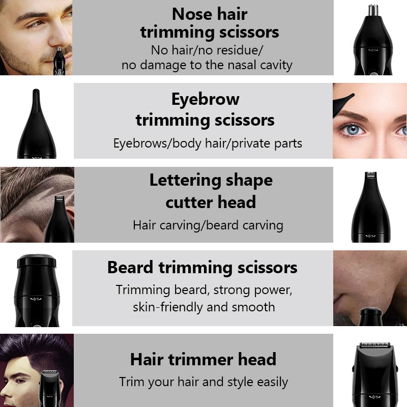 5 in 1 Electric Ear Nose Trimmer Hair Removal Shaver Recharge Men Eyebrow Beard Trimmer Razor Nose Face Hair Removal Device