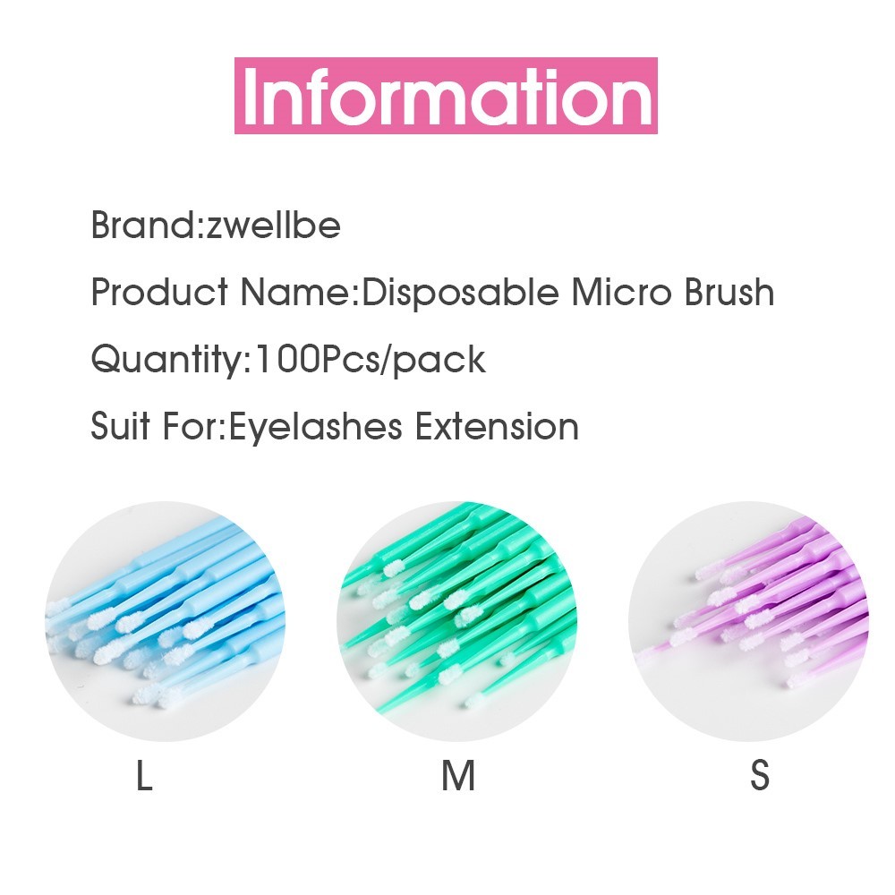 100pcs/bag Disposable Eyelashes Extension Brush Individual Lash Removal Swab Micro Brush For Eyelashes Extension Tools