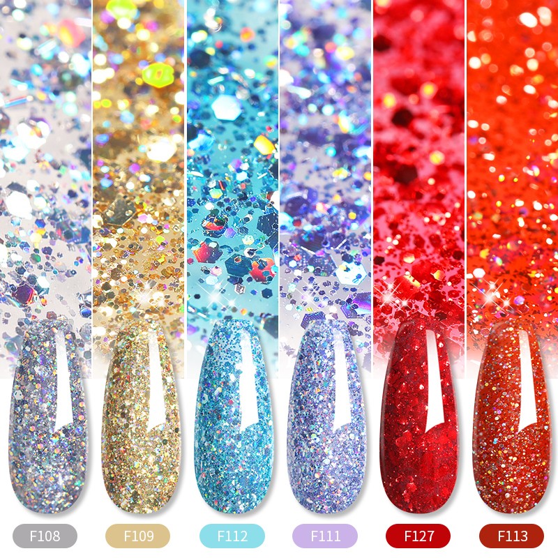 LILYCUTE 7ml Glitter Gel Nail Polish Laser Sequins Soak Off UV Gel Semi Permanent Colored Nails Gel Polish DIY Nail Art Esmalte