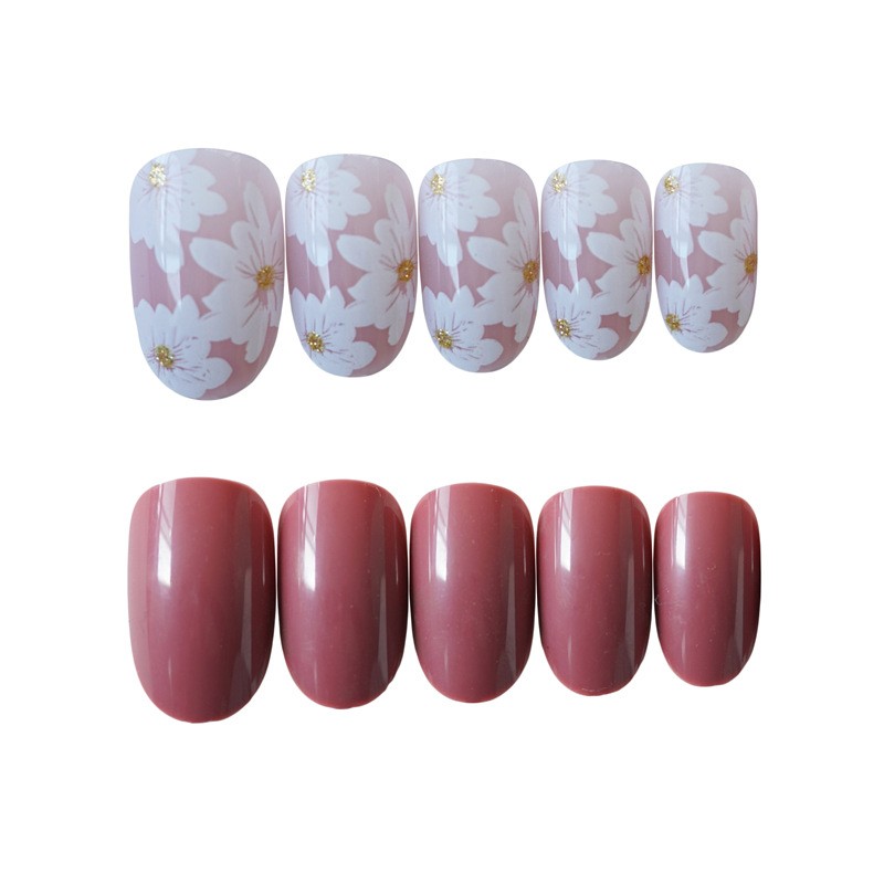 24pcs/box wholesale fake nails press on for women bride white flower designs false nail tips full cover acrylic false nails