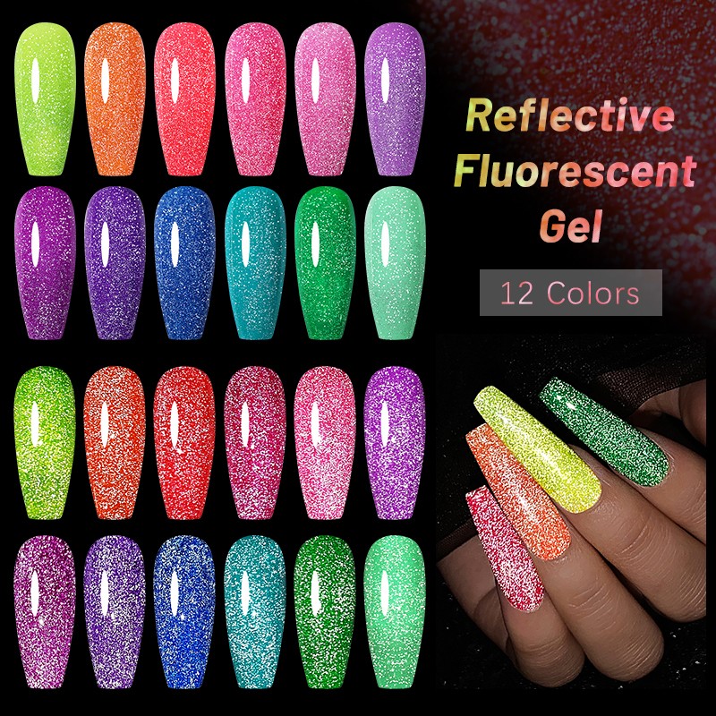 ur sugar fluorescent reflective gel nail polish neon yellow pink red glitter semi permanent soak off uv led nail polish