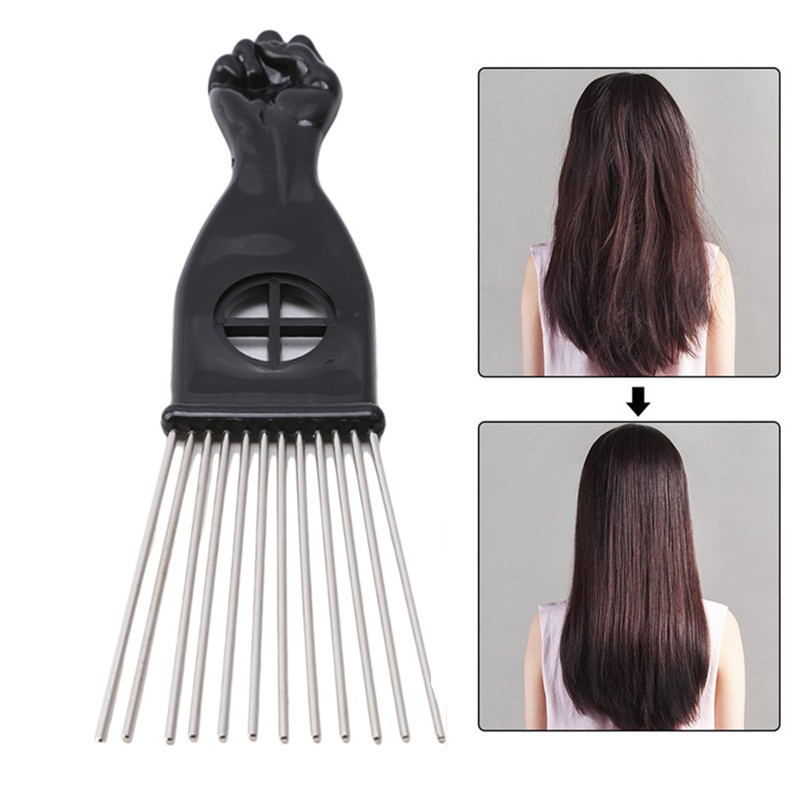 Professional Salon Use Black African Metal Pick Comb Insert Hair Pick Comb Wide Tooth Hair Fork Curly Brush Comb