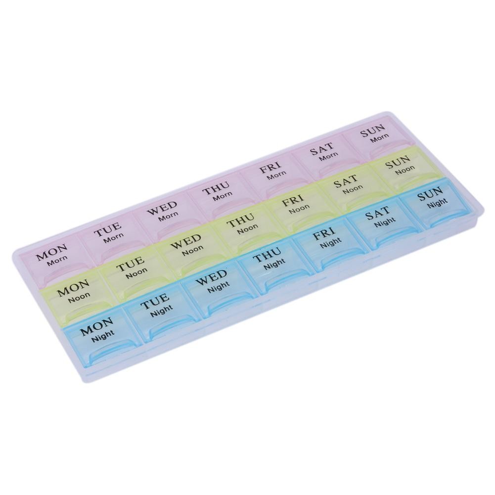 7 Days Weekly Transparent 21 Compartment Cover Panel Tablets Box Holder Medicine Storage Organizer Container Container