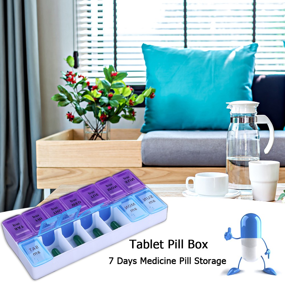 14/7 Grids 7 Days Weekly Pill Case Medicine Tablet Dispenser Organizer Pill Box Splitter Storage Box Pill Organizer Container